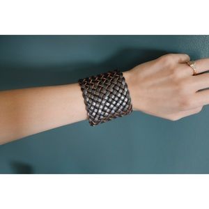 NWOT Lucky Brand Leather & Brass Cuff